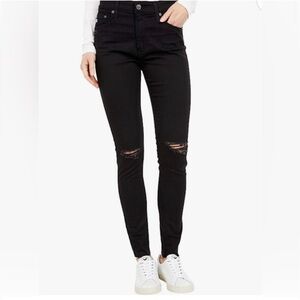 AG The Farrah High-Rise Skinny Ankle Distressed Black Jean
